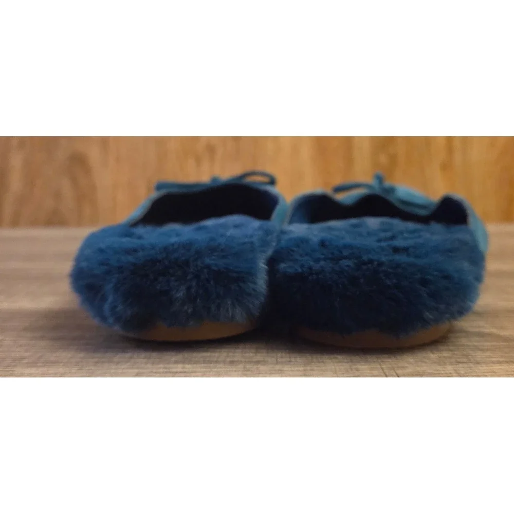 Chico's Striking Teal Faux Fur Penny‎ Flats Womens Size 8